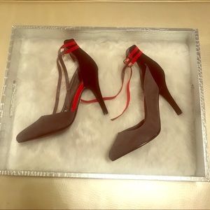 New Look Gray Heels with red & black accents